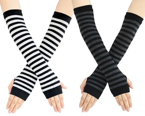 SwirlColor Armstulpen Damen, Gestreifte Stulpen Arm Lange fingerlose Handschuhe für Frauen Ärmel Arm Warmers Herbst Winter Zubehör