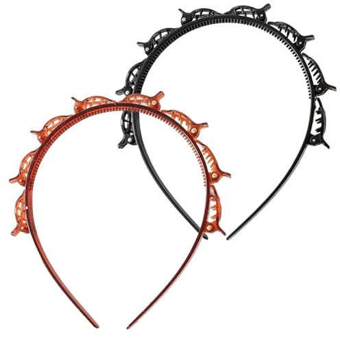 Aizuoni 2 Haarreif Mit Klammern, Thaarreifen Mit Clips Damen,Modisches Twist-and-Clip-Stirnband - Gezahntes Zopfwerkzeug – Professionelle Web-Clip Für Frauen Und Mädchen, Haar-Accessoires