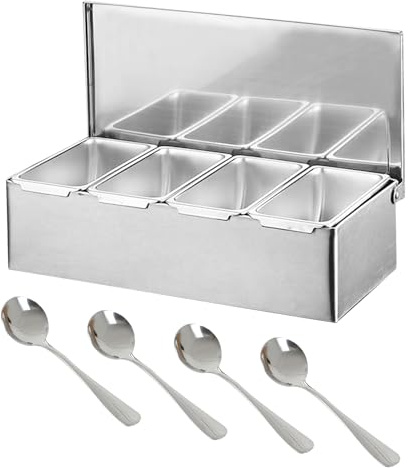 Kuabiz Multi Zutatenbehälter, Edelstahl Behälter Beilagenbehälter mit Deckel, Bar Cocktail Zutatenbehälter für Gastro,Barbehälter Zubehör, Pizzabelagstation