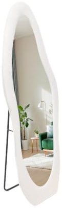 SensaHome Gepolsterter Standspiegel in Form – Ganzkörperspiegel Wildledersamt – 60 x 160 – Weiß
