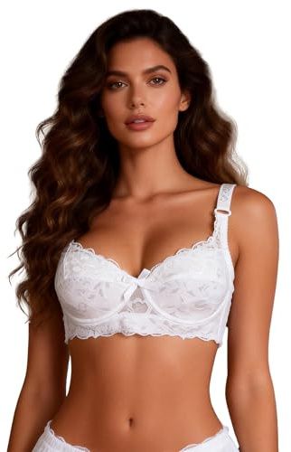 ohyeahlady Soutiens-gorge Femme Dentelle Sexy Avec Armature Grande Taille Soutiens-gorge Classiques Push Up Rembourré Soutien Gorge Emboitant Bralette Coton Brassiere Sport Maintien Fort FR 110D,Blanc
