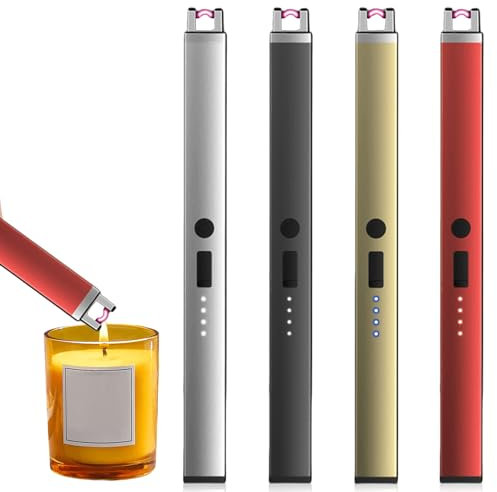 4 mecheros de 9,3 cm con llama de chorro: arco eléctrico, recargable por USB, con cerradura de seguridad, encendedor sin llama, encendedor para cocina, postres, camping y barbacoa