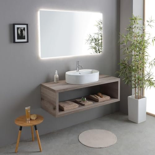 Kiamami Valentina - Mobile bagno sospeso 120cm rovere fossile con lavabo ovale bianco | Kyoto