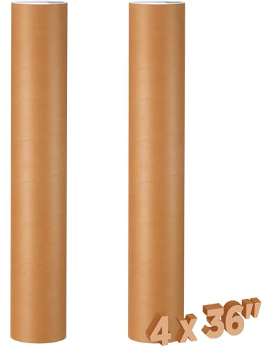 Dunzoom 2 Pack 4 x 36 Inch Mailing Tubes 0.12 Thick Kraft Paper Poster Tube with Plastic Caps for Mailing Storing Rolled Goods Storage of Art Craft Document