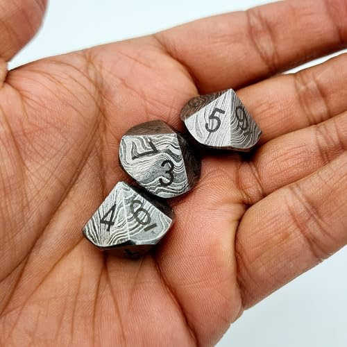 CRAFTOMATIK Damast DND Würfel D10 | Handgefertigt Spielbank Würfel | Damast Stahl Casino Dice | 22mm 10-seitig Ziffern 0-9 | Deko Stahlwürfel (DD08)