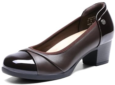 DREAM PAIRS Women's Pumps Low Chunky Block Closed Toe Shoes Work Comfortable Heels Round Toe Dress,Size 8.5,Brown,DWUMPU2507