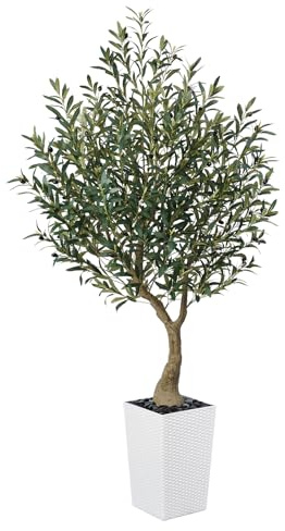 VeriNatural Artificial Olive Tree 180 cm - Tall Faux Plant with 1722 Silk Leaves, 78 Fruits, UV Resistant with White Taper Planter - Large Artificial Plants for Indoors Outdoors Home Garden, VN137