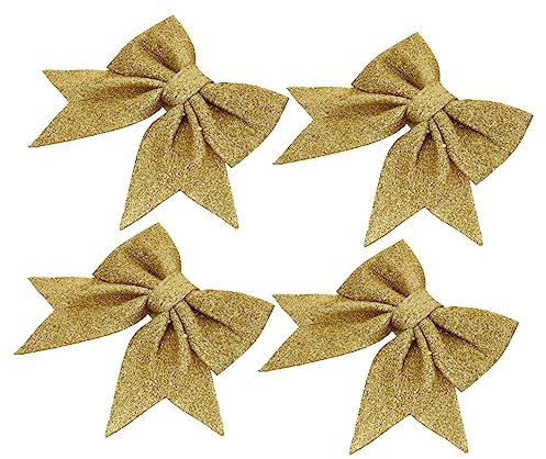 GOOHOCHY 4stücke Gold Schleifen Weihnachtsbaum Dekoration Geschenkbänder Weihnachtskränze Anhänger Fensterdeko Bastelnutzen