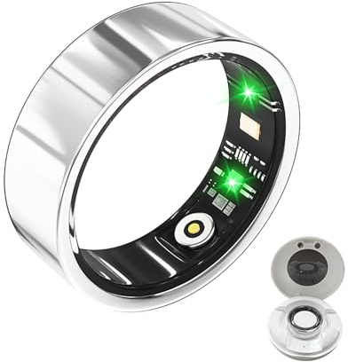 LONGLU Smart ring för män kvinnor, fitness-tracker-ring med hjärtfrekvens/blodtryck/syrem/sömn/sport/IP68 vattentät, hälsospårare för iPhone och Android (silver, 8)