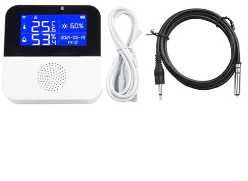 Monitor di umidità di temperatura con sonda esterna schermo LCD WiFi collegato termometro digitale alimentato USB sensore di controllo del clima interno (con linea di sonda)