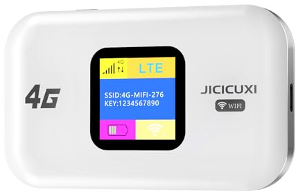 4G Mobiler WLAN Router, Tragbares WLAN für Unterwegs Ohne Vertrag, LTE Router 150 Mbps, 2100mAh Lange Akkulaufzeit, LCD Display, Mobiler Hotspot für Reisen, Camping, Hotels-Perlweiß