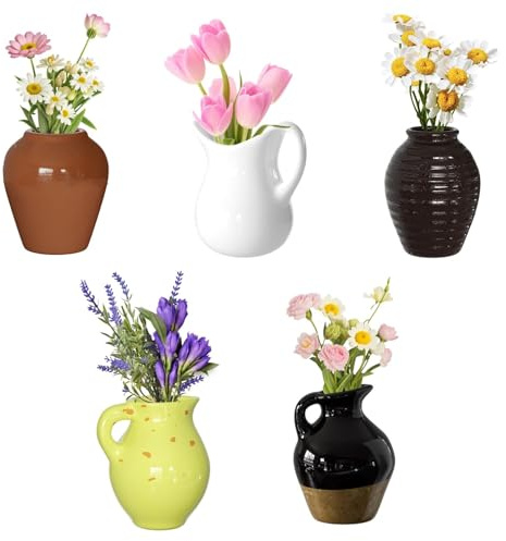 5 Stück magnetische Mini für Kühlschrank, 3D Keramik Vase, Funny Magnetic Flower vases, niedliche Mini Vase Geeignet für Kühlschrankzubehör, Küche, Büro, als Deko & Geschenkidee (Keine Blumen)