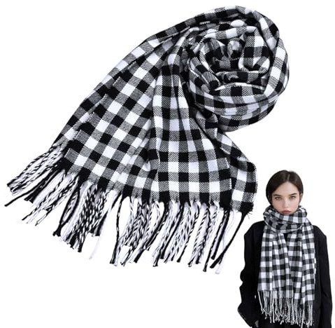 PUERHUACI Schal Kariert,Schal Damen Winter,Schal Herren Winter,Fransenschal Kariert Warmes,Weich und Bequem Schals 35 x 190cm