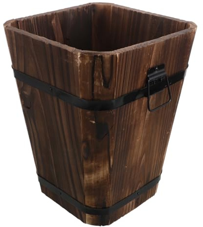 TOPBATHY Wood Umbrella Holder and Storage Bucket Large Carbonized Wood with Drainage Holes Freestanding Umbrella Organizer for Hallway Entryway Home Use