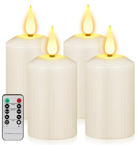 GOEDCH Set di 4 candele a LED: candele senza fiamma, candele elettriche con timer e telecomando, funzionamento a batteria, impermeabili per esterni, decorazione per casa, feste, Natale, corona