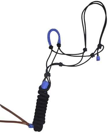 HORSHER EQUINE Premium Braided Rope Halter with Lead Rope for Horses, Durable Hand-Tied Adjustable Nylon Horse Headcollar with Knots for Trail Riding & Equestrian Western Tack - Blue