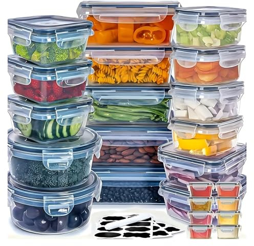 48er Frischhaltedosen mit Deckel, Meal Prep Boxen, Vorratsdosen Set (24 Behälter+24 Deckel), Aufbewahrungsboxen Küche Luftdicht und Auslaufsicher, BPA-frei, Spülmaschinen-, Gefrier-, Mikrowellenfest