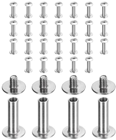 sourcing map 30set Chicago Screw M3x15mm 5mm Length Metal Phillips Nail Rivet Stud Bolts Rivets Binding Post Screw for DIY Leather Belt Bag Craft Bookbinding, Silver