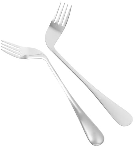 Tenedor en Ángulo para Ancianos, 2 Piezas de Acero Inoxidable Plata | Cubiertos de Alimentación para Pacientes, Mangos de Codo Cómodos, Material Seguro y Fiable, para Cumpleaños y Festivales