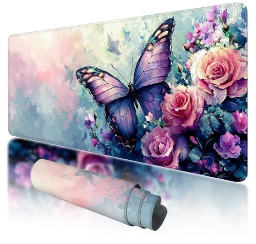 Alfombrilla Ratón XXL 1000 x 500 mm Vistoso Alfombrilla Ratón Gaming, Mariposa Mouse Pad XXL con Base de Goma Antideslizante, Mouse Pad con Superficie Especial, Mejora Precisión y Velocidad, I-79