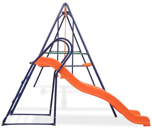 Gecheer Set Altalene con Scivolo, Altalena Singola e Tandem con 3 Sedili Arancione e Scivolo da 183 cm per Bambini, Giardino Divertimento Esterno