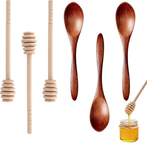6 Stück Honigrührer Honiglöffel, Honigspirale Honey Sticks Honigstab Rührstäbchen Honiglöffel Holz Honig Zubehör, Wooden Honey Dipper Sticks Honigrührer Aus Holz Auffangen und Abgeben, Braun(3+3)