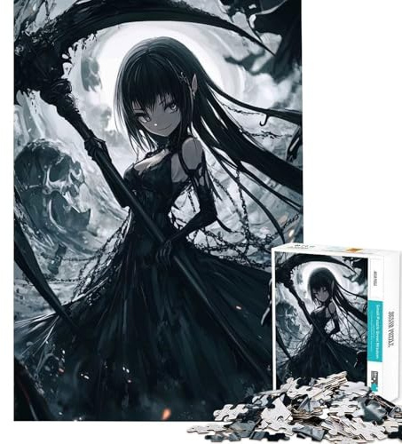 Puzzle da 1000 pezzi per adulti con ragazza anime dark e falce Divertimento a casa decorazione artistica gioco rompicapo per ragazzi dai 14 anni in su (38x52cm)