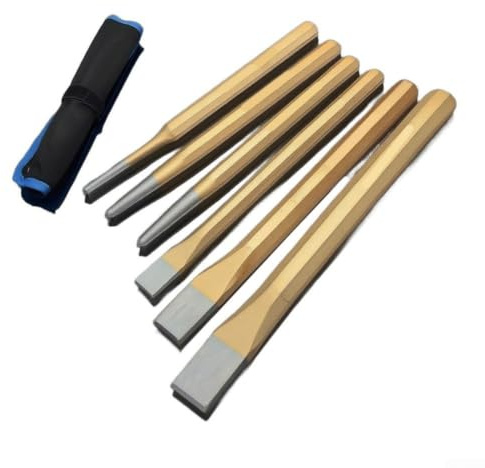 HanOaki Lot de 6 burins robustes pour briser le béton et tailler les pierres, outils de maçonnerie en acier au chrome vanadium avec poignée ergonomique et étui de rangement