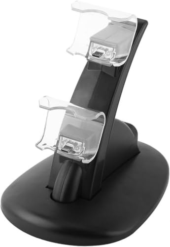 Dual Controller Charging Dock for PS4, LED Indicator Charger Stand | Dual simultaneous charging, blue LED charging indicator, stable curved aircraft-shaped bracket