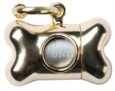 United Pets Bon Ton Nano Chrome Dispenser/Kotbeutelspender für kleine Hunde, insklusive 10 biologisch abbaubare Tüten, Gold