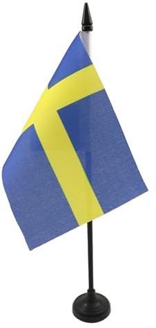 AZ FLAG Sverige bordsflagga 15 x 10 cm - liten svensk kontorsflagga 10 x 15 cm