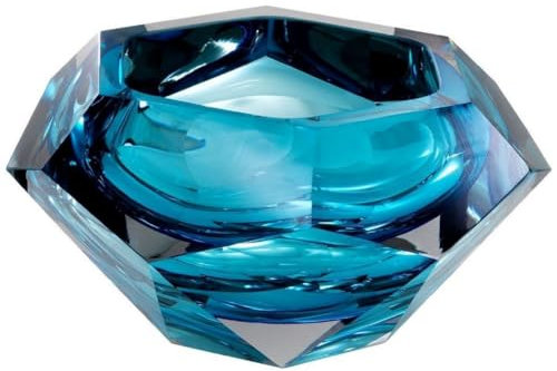 Casa Padrino Luxus Kristallglas Schüssel Blau 20 x 20 x H. 9,5 cm - Sechseckige Deko Schüssel - Luxus Accessoires