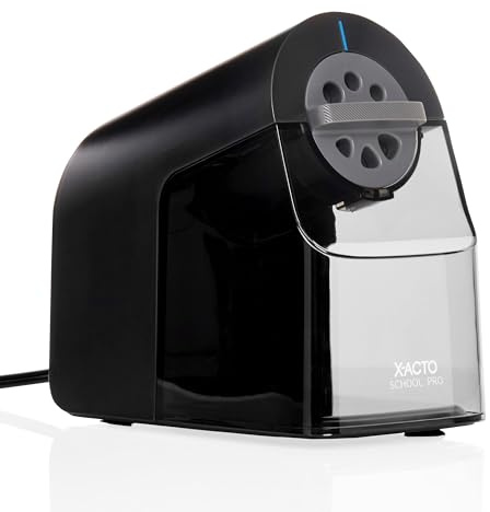 X-ACTO Pencil Sharpener, School Pro Electric Pencil Sharpener, With Six Size Dial, XL Shavings Bin, Black, 1 Count - Heavy Duty, Teacher and School Supplies