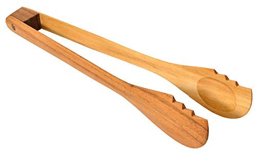 Stylish Hand Carved Salad or Bread Teak Wood Kitchen Tongs