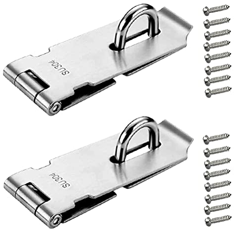 Loquet de Cadenas Agrafe,2 Pièces Porte Fermoir Verrou de Porte Moraillon De Verrou en Acier Inoxydable 4 Pouces Avec Des Vis Verrou de Porte pour Cadenas,Fermoir de Cadenas Argent