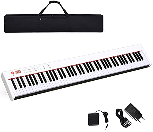 COSTWAY 88 Tastatur Kinder digitale Keyboard elektrisches Klavier 128 Rhythmen / 128 Töne/Bluetooth/Lautsprecher / 20 Demo geeignet für Kinder und Erwachsene (Weiß)