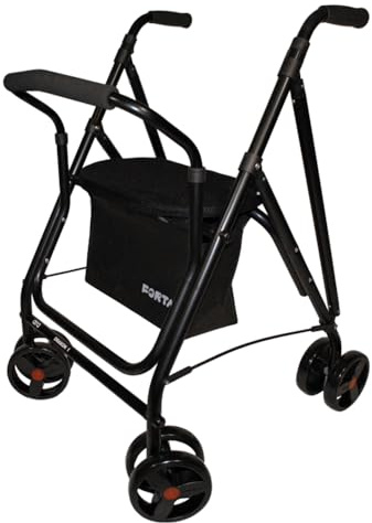 Forta Andador de aluminio plegable negro 4 ruedas - Andador para ancianos frenos presión