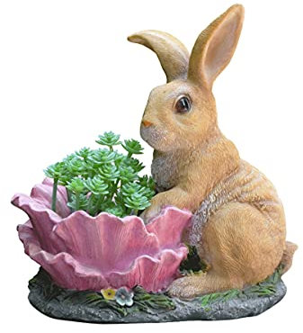 Liudan Garden Statue Outdoor Simulation Rabbit Decoration Flowerpot Garden Gardening Resin Animal Sculpture Ornaments Succulents Potted Balcony Terrace Lawn Decor Garden Figurine