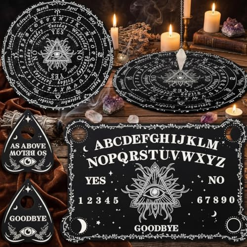 Threan Pendule de radiesthésie avec planche de divination en bois et améthyste avec planche parlante en bois et pendentif métaphysique avec planchette pour fournitures Wiccan - Œil