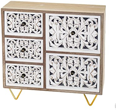 ORIGEN Große Schmuckbox und Aufbewahrung, Barockfronten, 5 Fächer, MDF-Holz, Höhe 24 cm