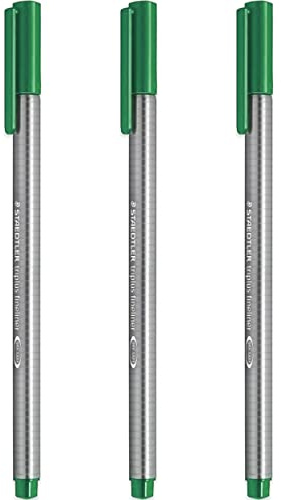 Staedtler 334 Triplus Fineliner mit superfeiner Spitze, 0,3 mm, Grün, 3 Stück