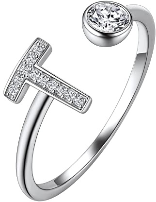 Suplight Damen Offener Ring 925 Sterling Silber Buchstaben A bis Z Ring mit Zirkonia Initiale Alphabet Schmuck Geschenk für Frauen Mädchen