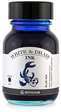 Octopus Write and Draw Ink 414 Blue Koi, wasserfeste Tinte zum Schreiben und Zeichnen, Kalligraphietinte, lichtechte Zeichentusche für Füllhalter, blau, 50 ml