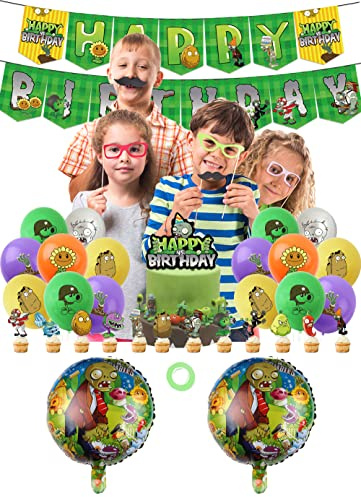 Plants vs Zombie Anniversaire Déco Plantes Ballons Gâteaux Bannière D'Anniversaire