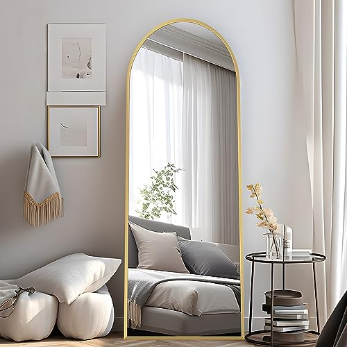 COFENY Specchio da Terra ad Arco, Specchio da Parete Grande con Cornice in Alluminio 150 x 40 cm, Specchio da Terra da Appoggiare o Appendere per Soggiorno, Camera da letto, Soggiorno, Ingresso, Oro