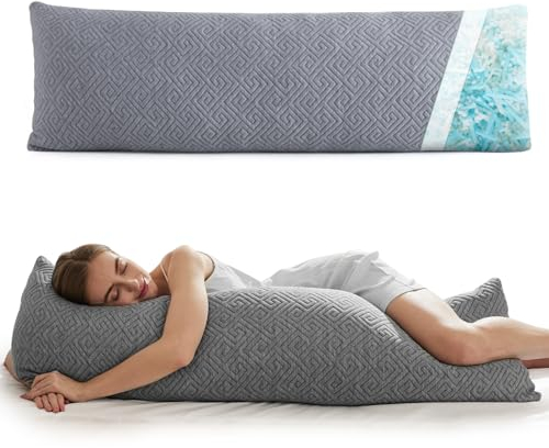 NOFFA Almohada Larga para Abrazar, Almohada para Dormir de Lado, Almohada de Embarazo con Espuma Viscoelástica Triturada, 39 x 137 cm