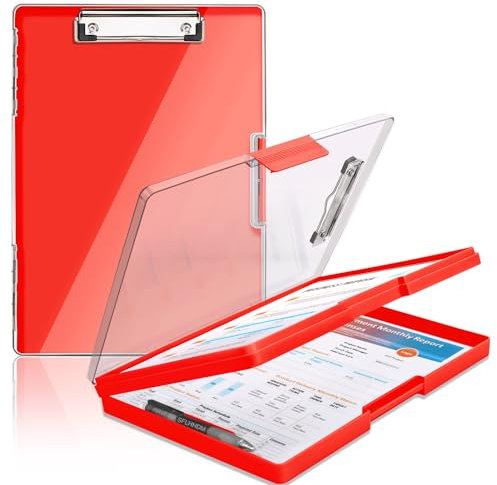 SFLHHDM Clipboard with Storage,Heavy Duty Clip Boards 8.5x11 with 2 Storage Case,Clear Visible Panel Storage Clipboards,Side Opening Nursing Clipboard Folder for Office Supplies-Red