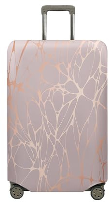 Mateju Kofferschutzhülle Elastisch Kofferhülle, 3D Grüner Marmor Cover Reisekoffer Hülle Trolley Case Schutzhülle Luggage Cover Waschbare Staubdichte Kofferbezug (Rosa Gold Linie,XL)
