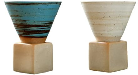 EABYMOR Espressotassen aus Keramik, 200 ml, Espresso-Kaffeetasse mit Untertasse, Vintage-Kegeltrichter, Teetasse mit Boden für Zuhause, Bar, Café (Beige, Cyan), 2 Stück
