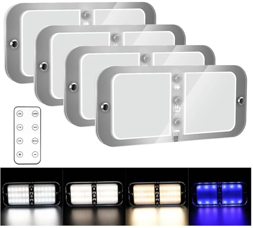 Kriogor 4 Pcs 12V Ceiling Lights for Campervan with Remote and Switch - 4 Color Modes, Dimmable Car Interior Lighting, 72 LED 800LM Super Bright for Caravan, Camper, Motorhome